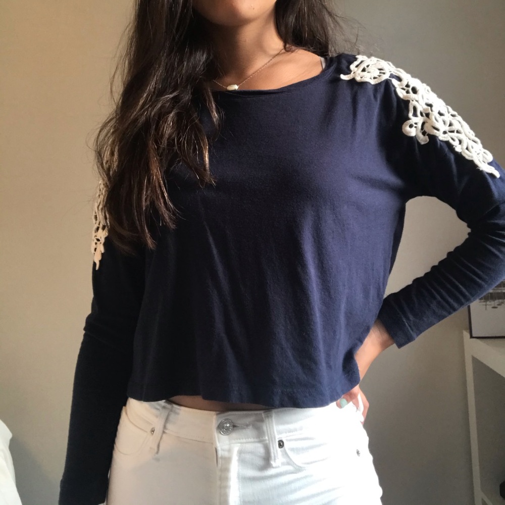 Blue Top with White Lace